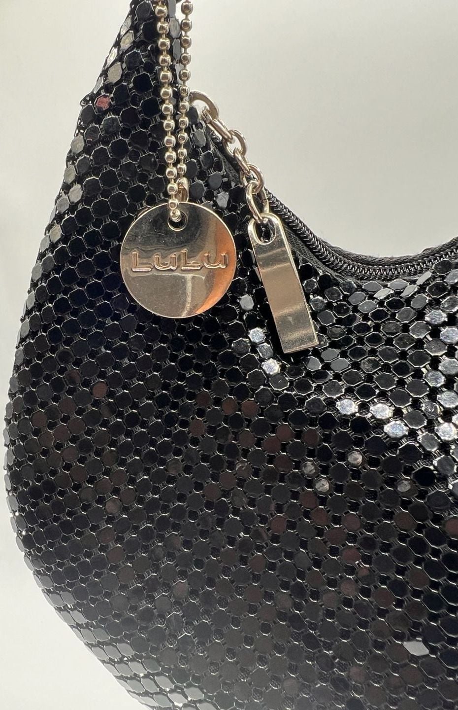 Lulu Black Mesh Mini Handbag With Chain Strap 4