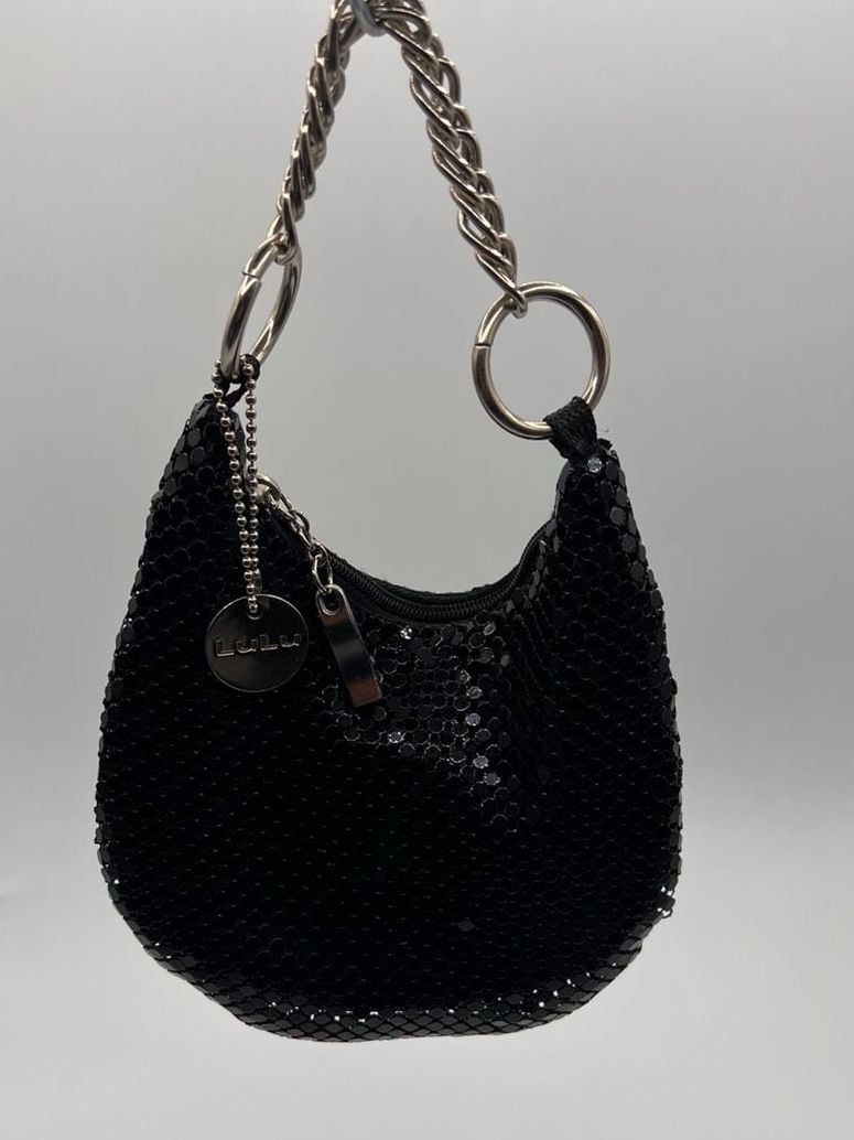 Lulu Black Mesh Mini Handbag With Chain Strap 6