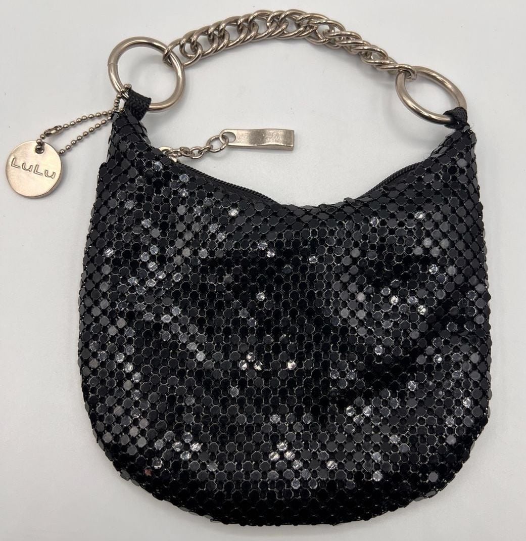 Lulu Black Mesh Mini Handbag With Chain Strap 9