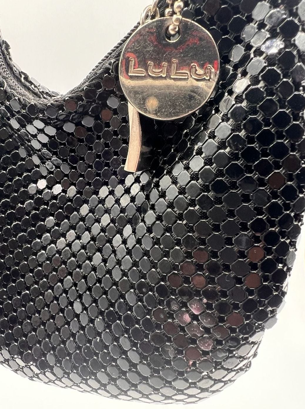 Lulu Black Mesh Mini Handbag With Chain Strap 8