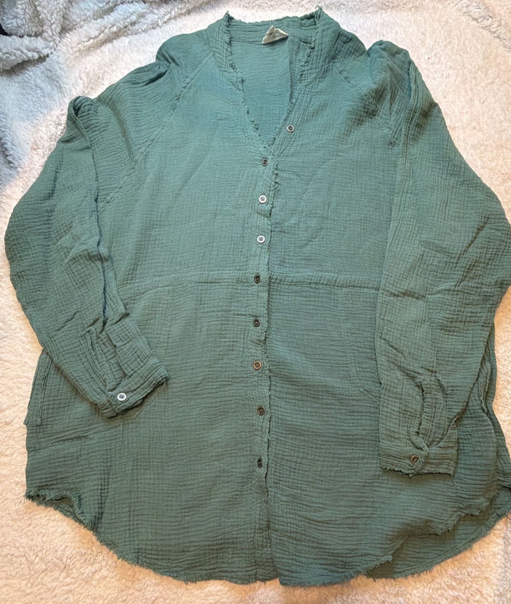 Urban Daizy Green Gauze Long Sleeve Button Down Shirt Size S 2
