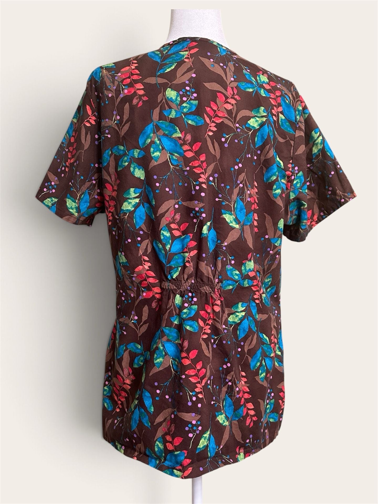 Fall scrub top brown floral leaf v neck 3