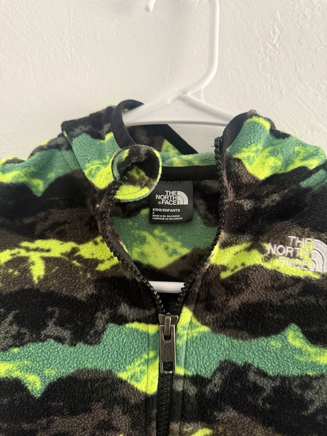 The North Face Kids Full Zip Fleece Jacket Green Black Camo Size 2 4