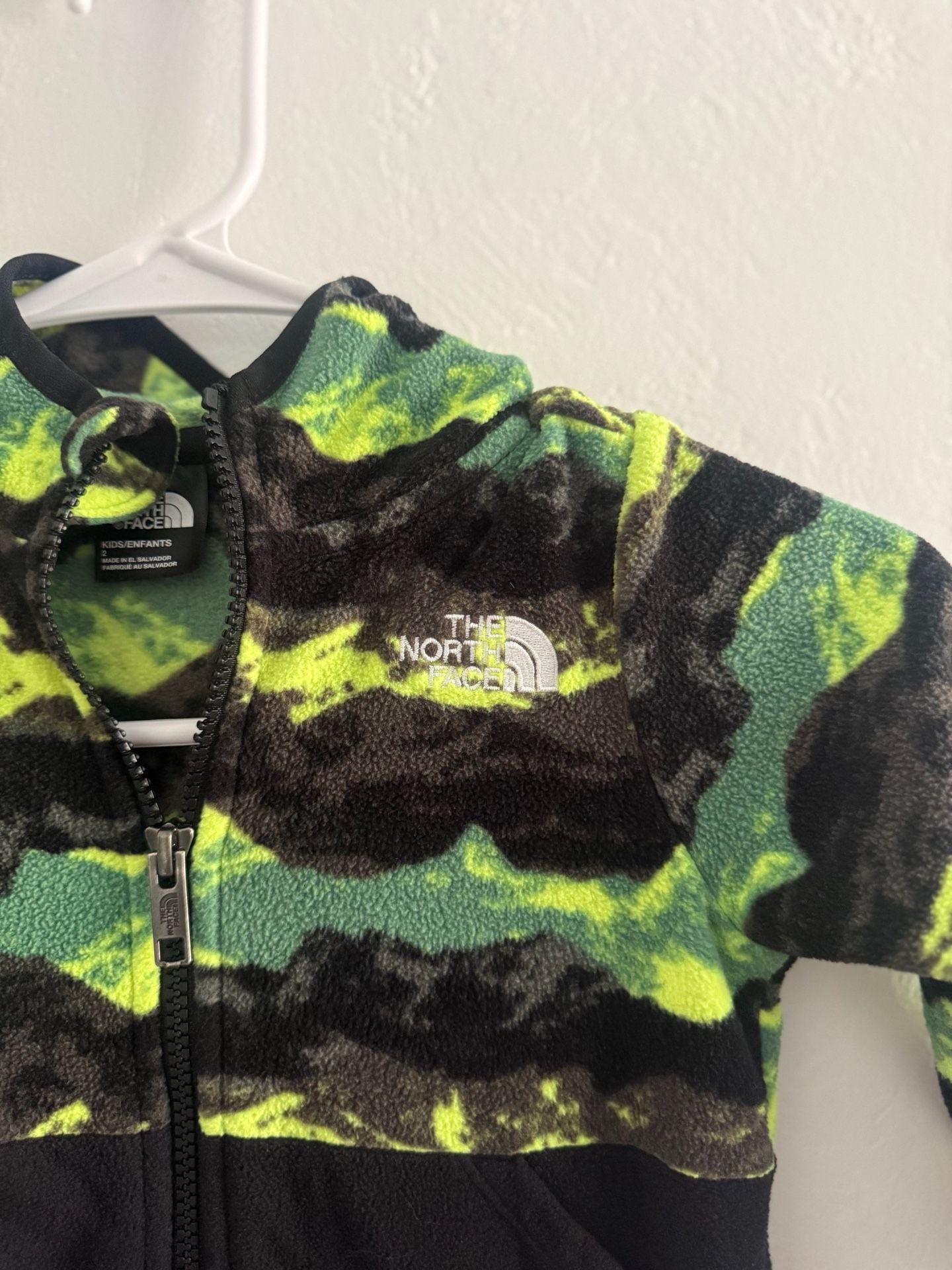 The North Face Kids Full Zip Fleece Jacket Green Black Camo Size 2 5