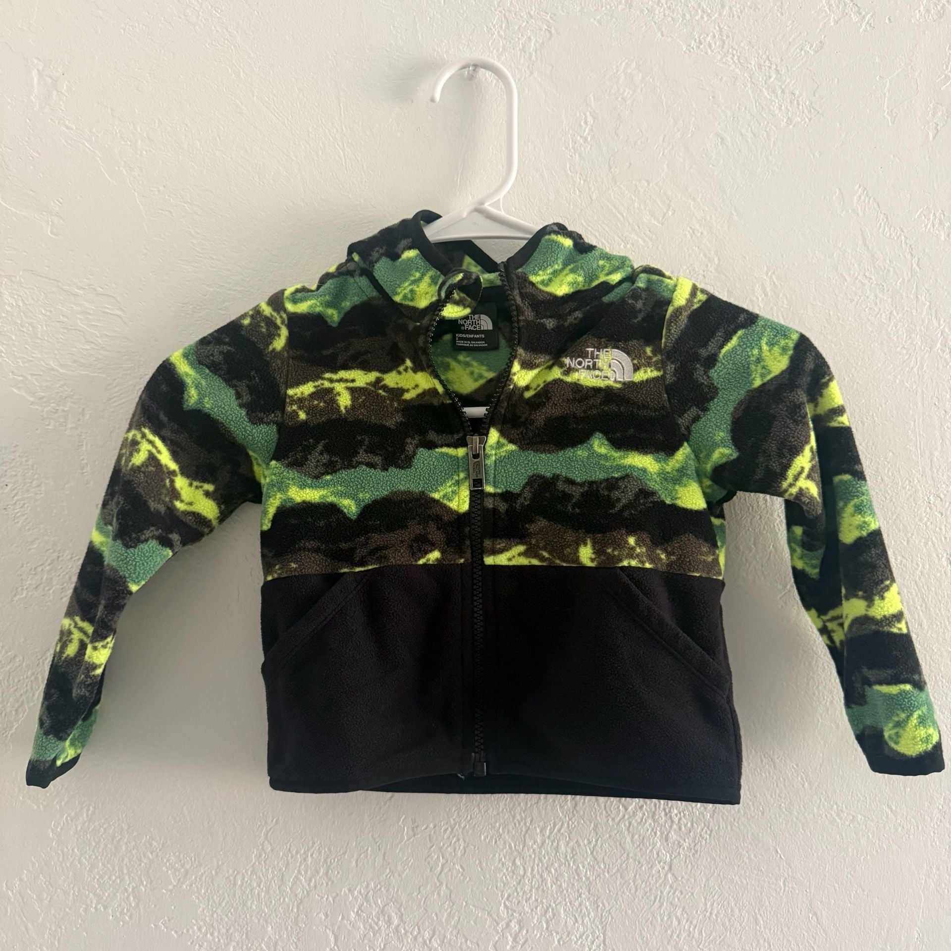 The North Face Kids Full Zip Fleece Jacket Green Black Camo Size 2 2