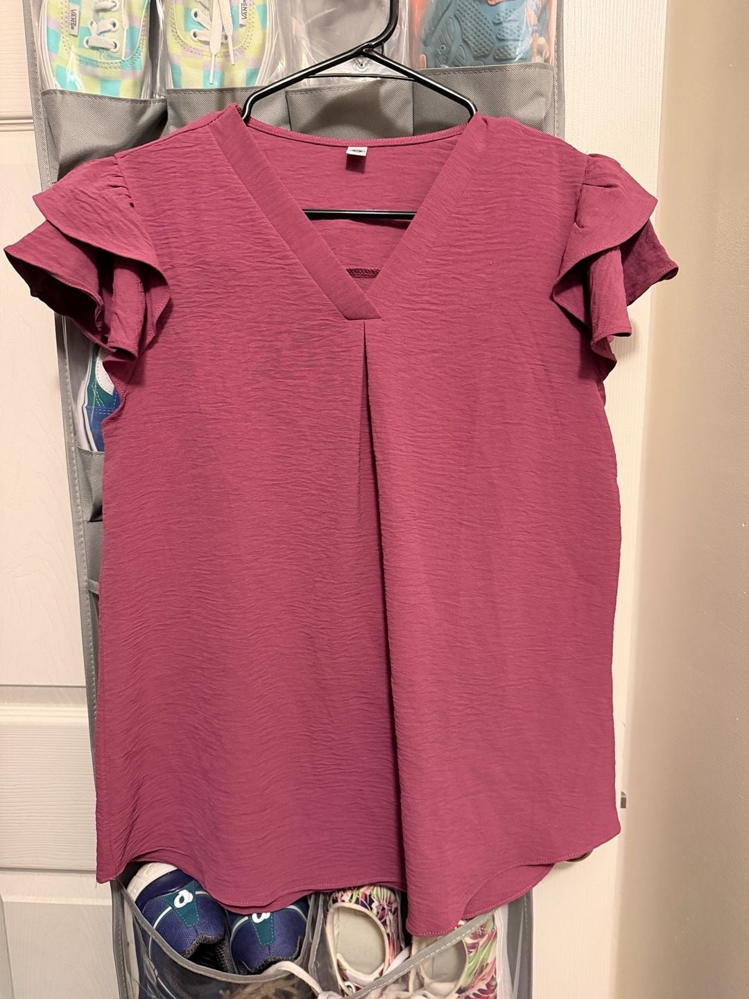 Your Style Women's V-Neck Ruffle Short Sleeve Textured Blouse Top 2