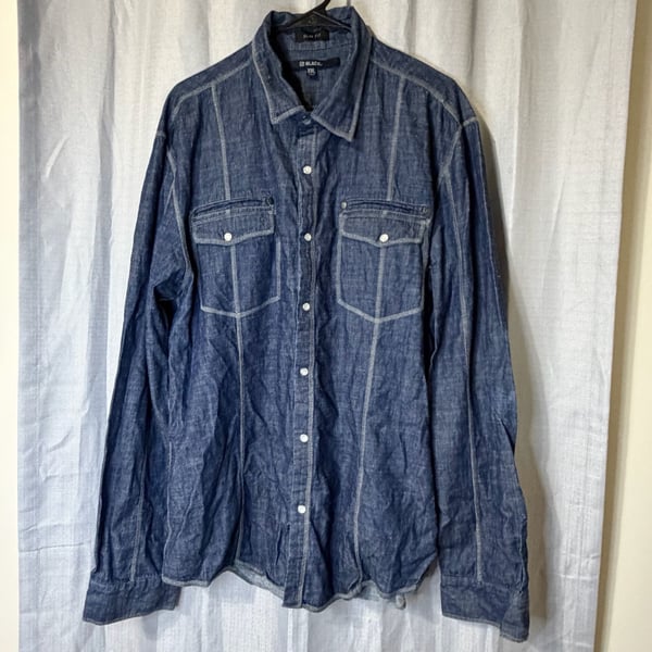 Black Denim Slim Fit Long Sleeve Button Down Shirt XXL