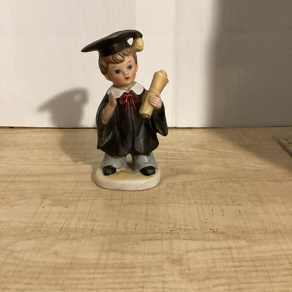 Vintage Ceramic Graduate Boy Figurine with Cap and Diploma