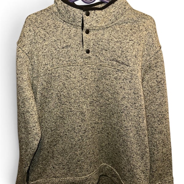 Eddie Bauer Mens 2XL Radiator Fleece Snap Mock Neck Pullover Gray Marled