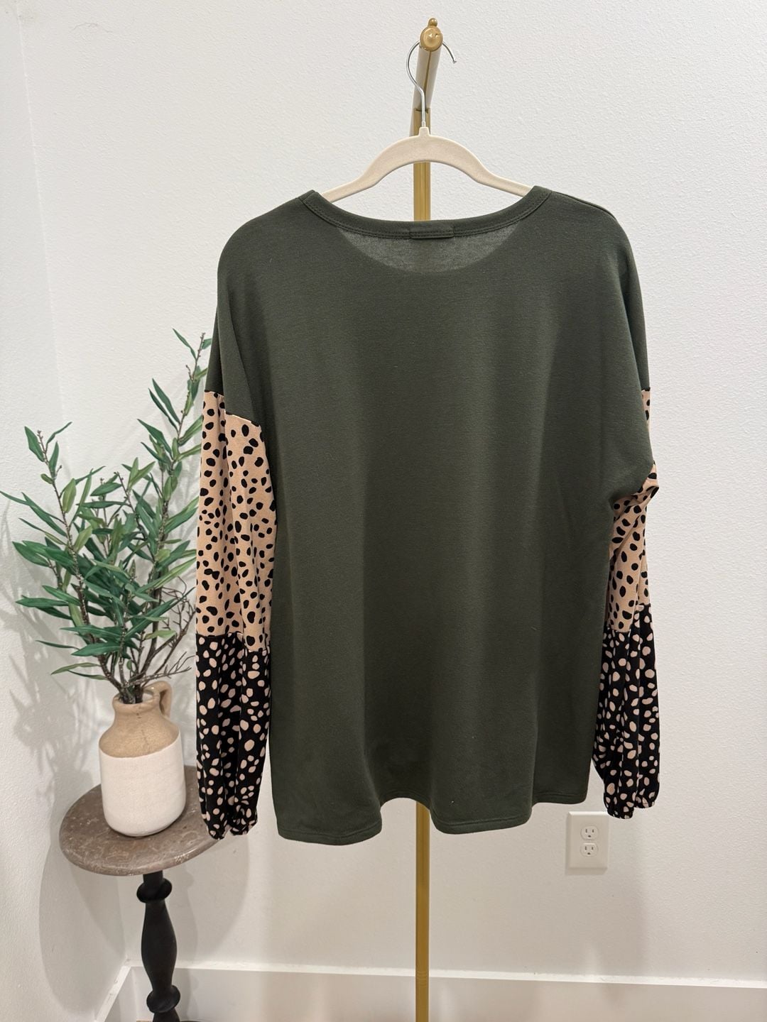 Heimish USA Olive Green Animal Print Patchwork Long Sleeve Top Size 1X 3