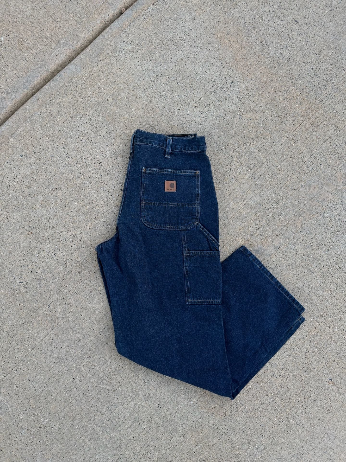 Carhartt Loose Fit Dark Blue Denim Carpenter Work Pants 3