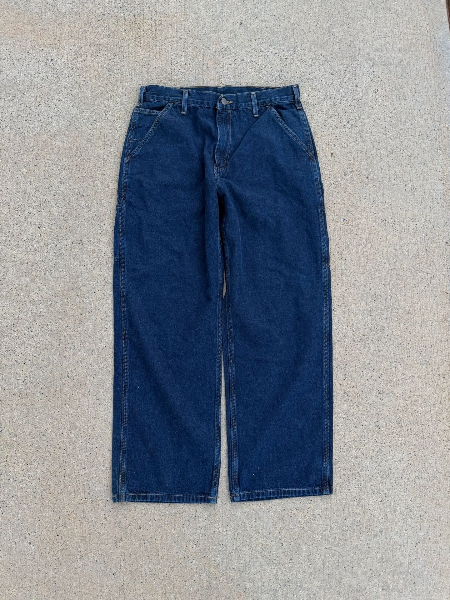 Carhartt Loose Fit Dark Blue Denim Carpenter Work Pants 4