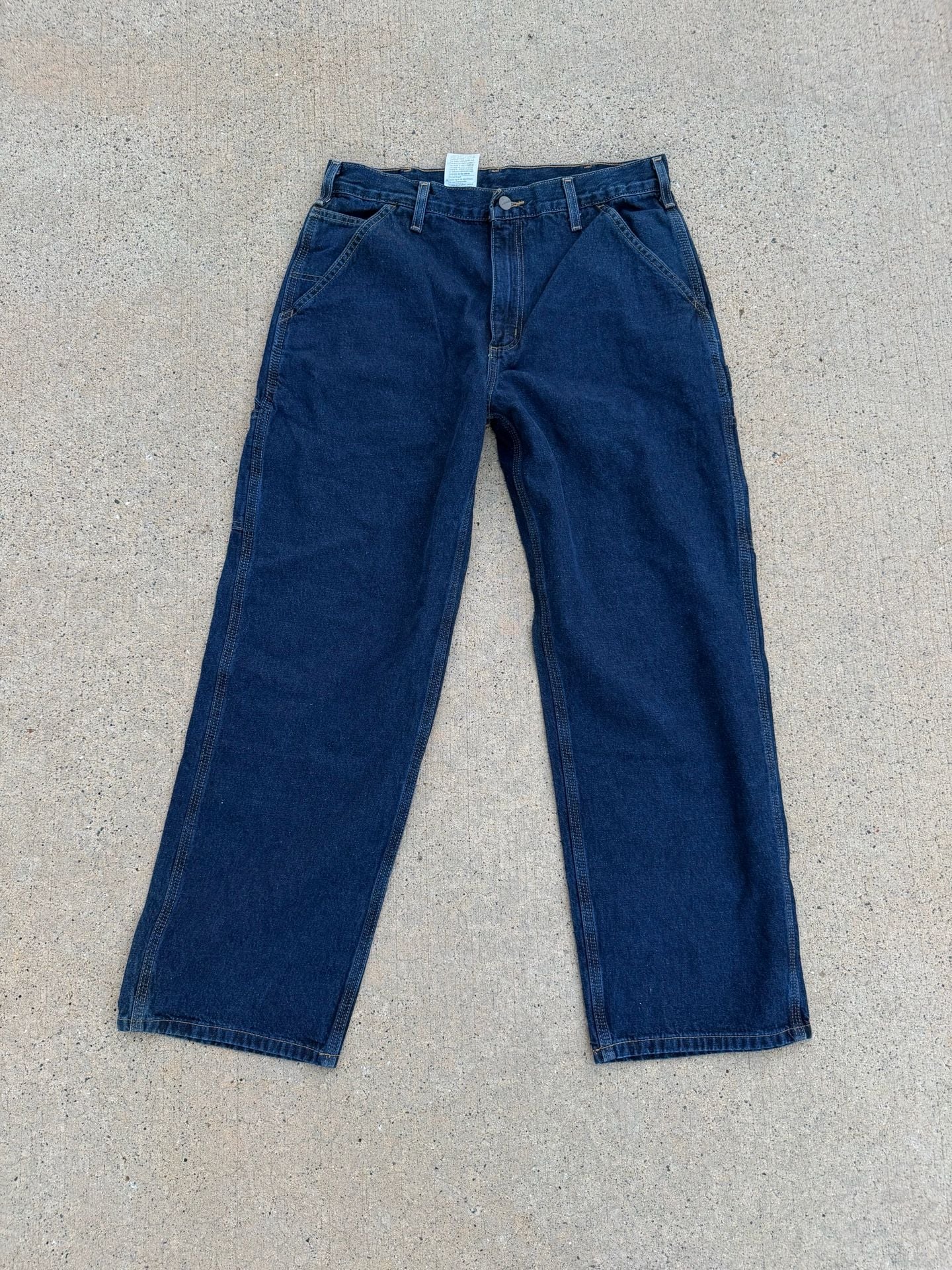 Carhartt Loose Fit Dark Blue Denim Carpenter Work Pants 5