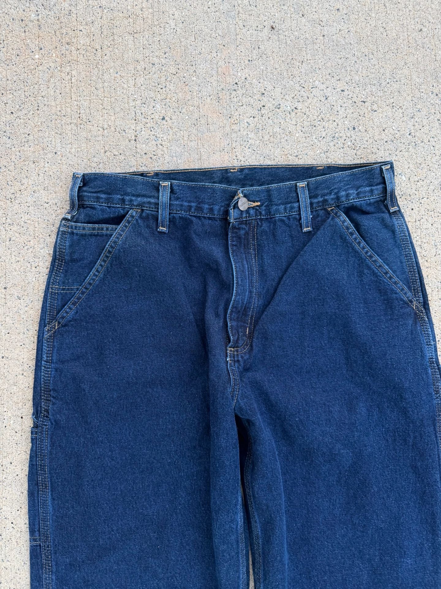 Carhartt Loose Fit Dark Blue Denim Carpenter Work Pants 7