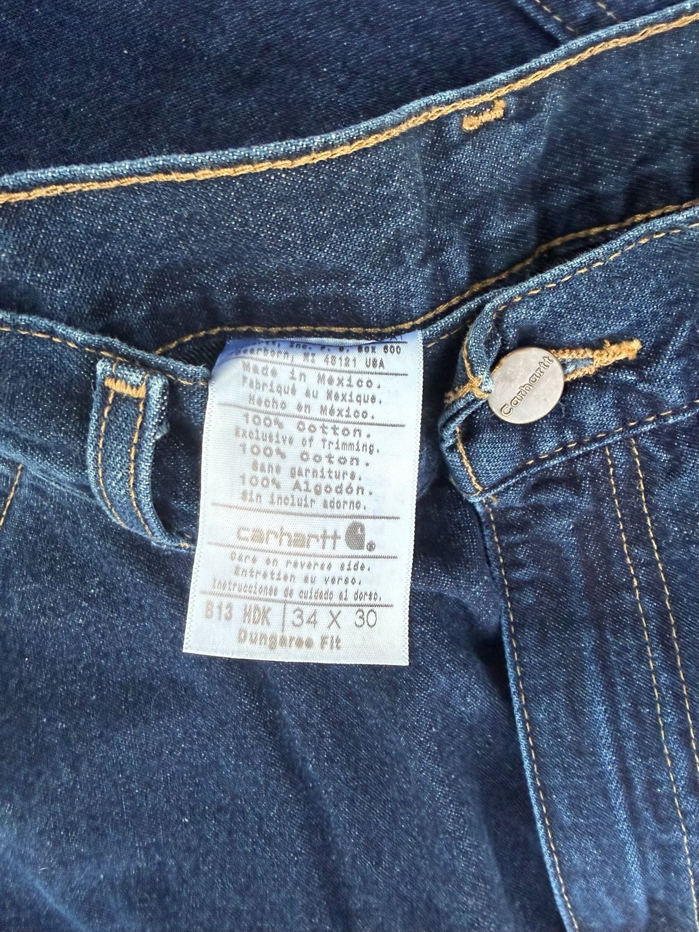 Carhartt Loose Fit Dark Blue Denim Carpenter Work Pants 9