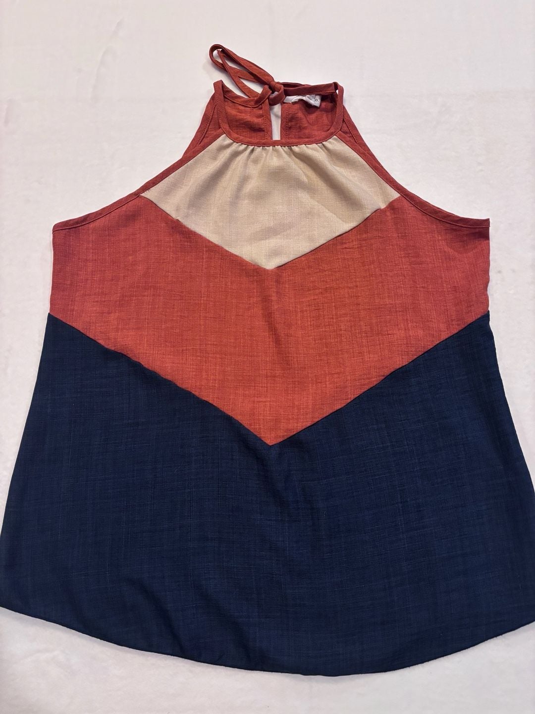 Hailey & Co. Color Block Halter Top Size L Rust Navy Beige 2