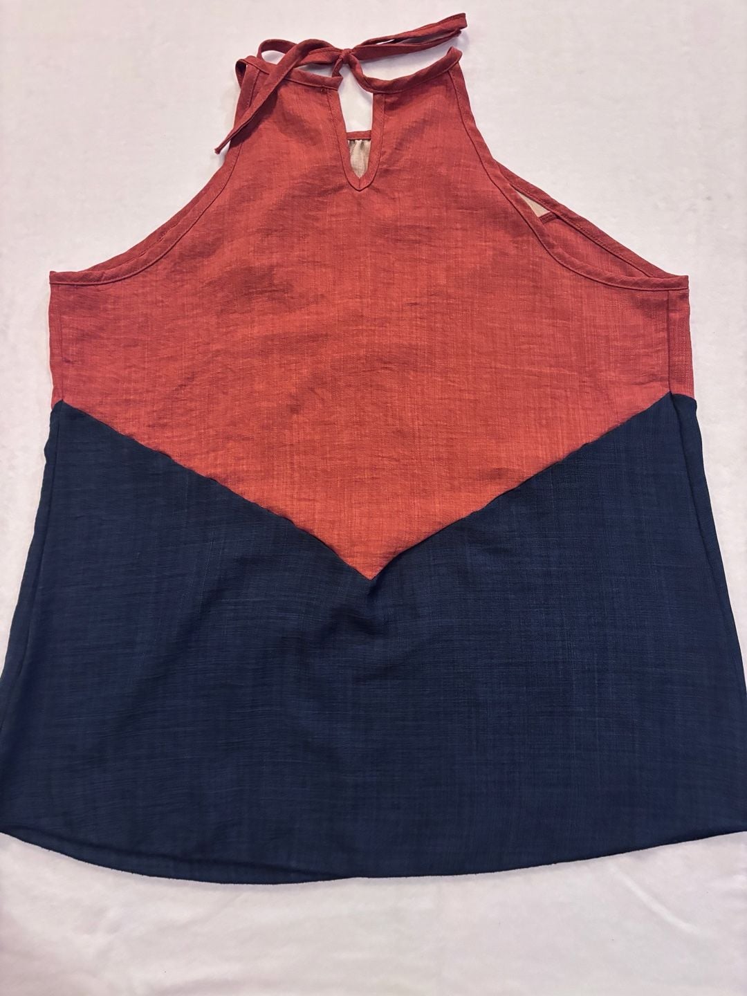 Hailey & Co. Color Block Halter Top Size L Rust Navy Beige 4