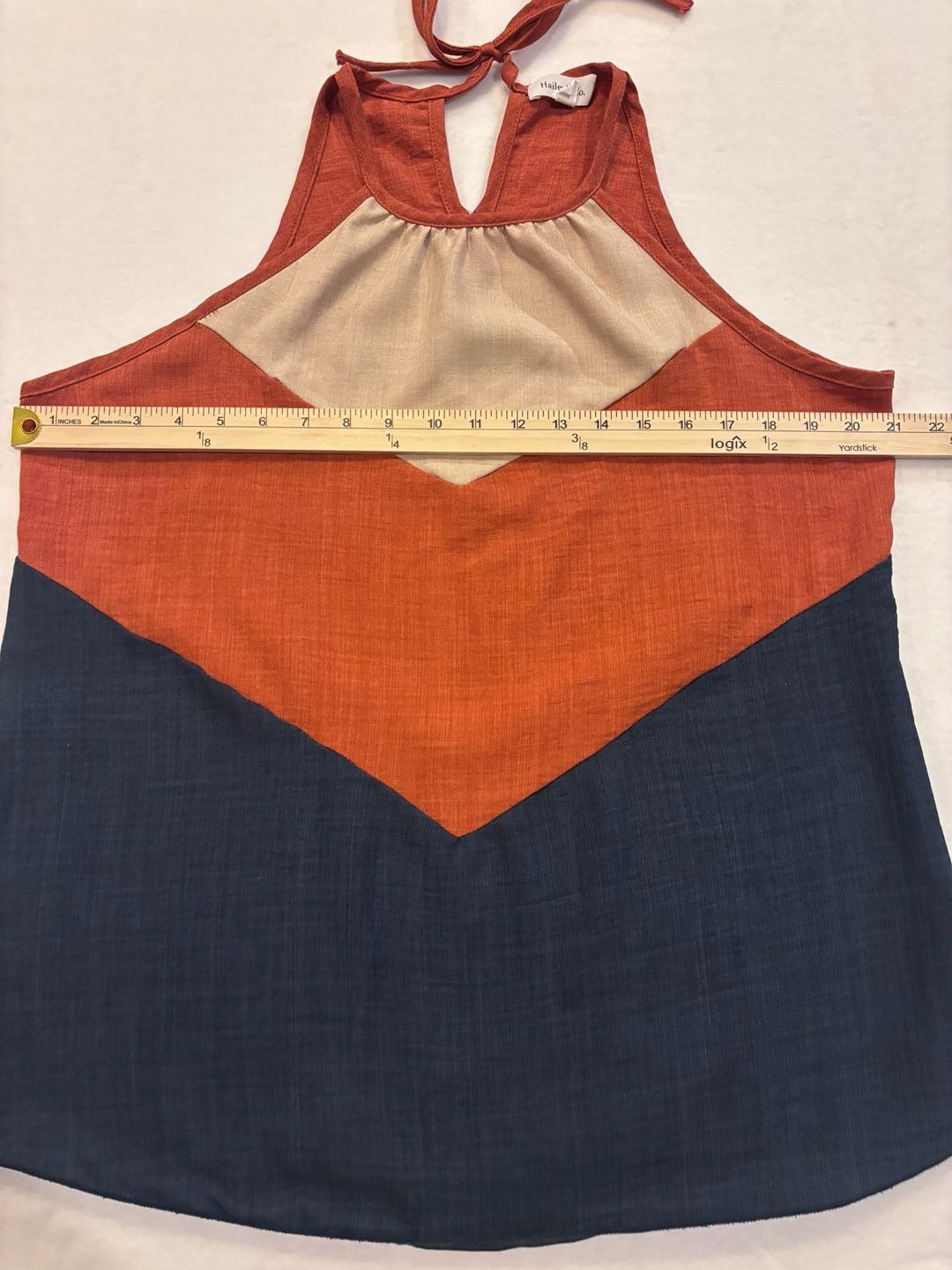 Hailey & Co. Color Block Halter Top Size L Rust Navy Beige 5
