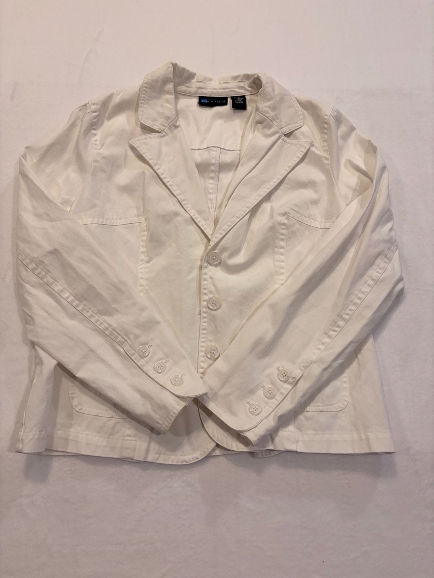 (r)elativity Women's White 100% Cotton Button-Front Blazer Jacket Size XL 2