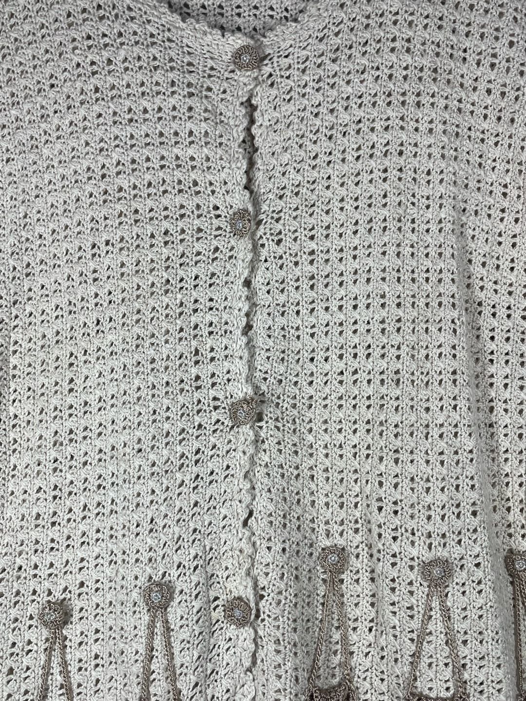 Vintage Mandal Bay Cream Crochet Knit Purse Applique Cardigan 3