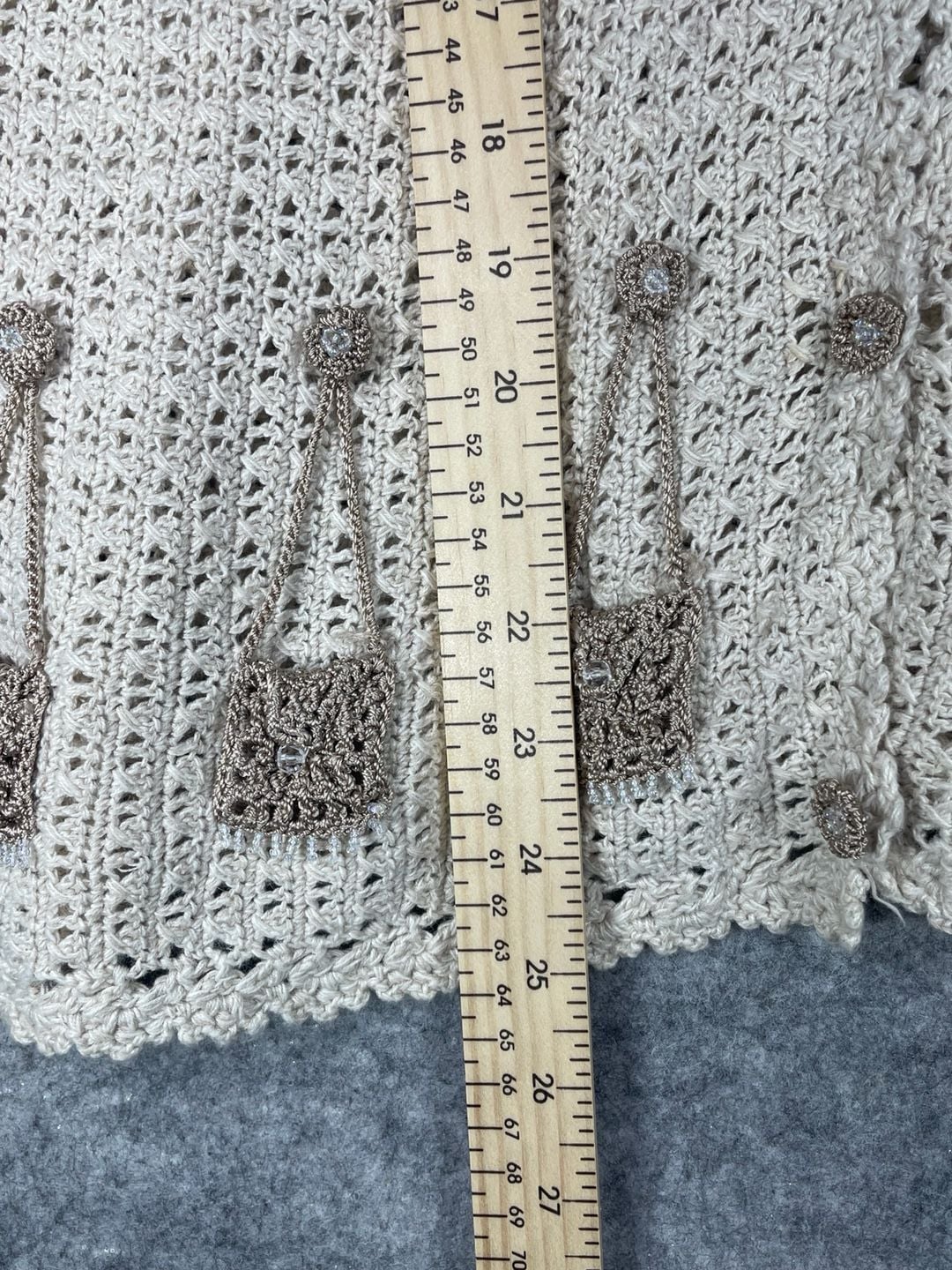Vintage Mandal Bay Cream Crochet Knit Purse Applique Cardigan 13