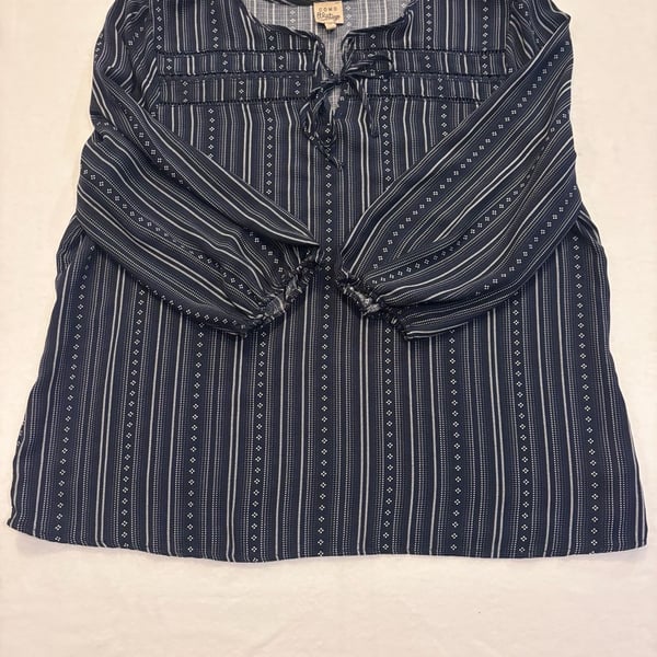 Como Vintage Women's Blue Striped Long Sleeve Tie Neck Blouse XL