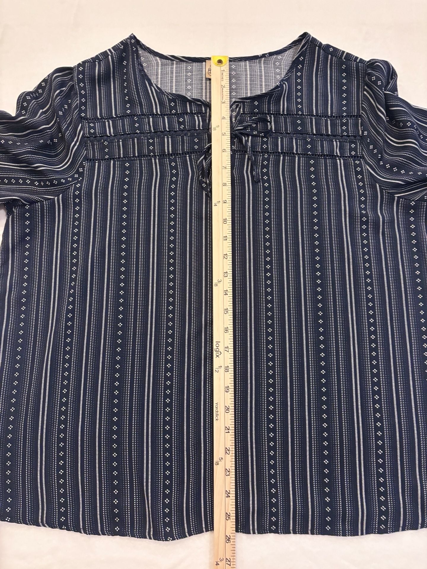 Como Vintage Women's Blue Striped Long Sleeve Tie Neck Blouse XL 5