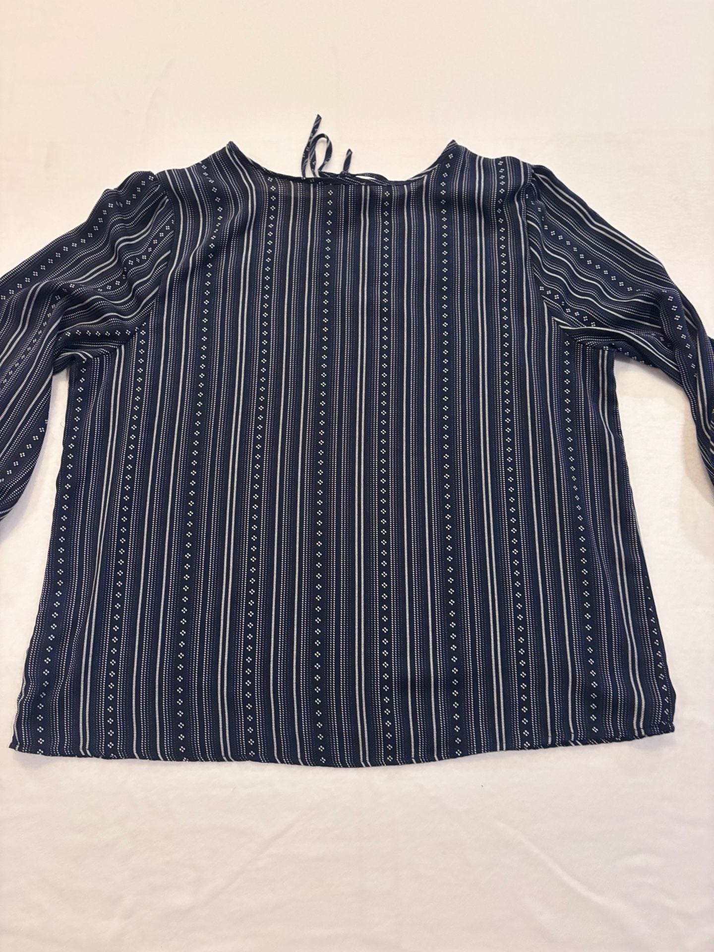 Como Vintage Women's Blue Striped Long Sleeve Tie Neck Blouse XL 6