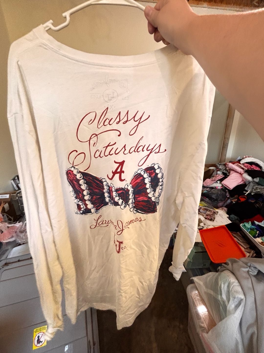 Lauren James Classy Saturdays Alabama Long Sleeve Pocket Tee White 4