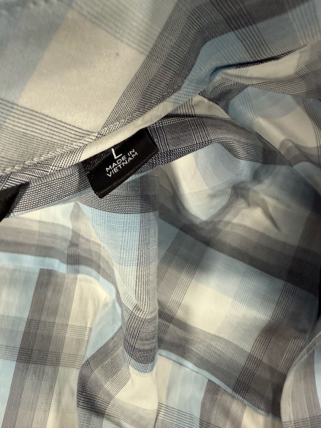 TravisMathew Blue Gray Plaid Short Sleeve Button Down Shirt Size L 4