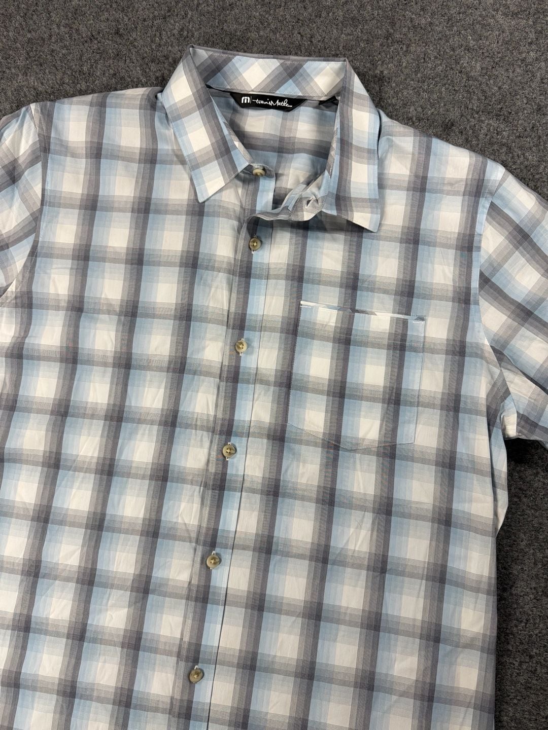 TravisMathew Blue Gray Plaid Short Sleeve Button Down Shirt Size L 2