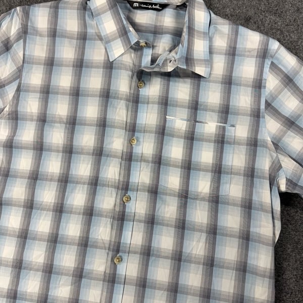 TravisMathew Blue Gray Plaid Short Sleeve Button Down Shirt Size L