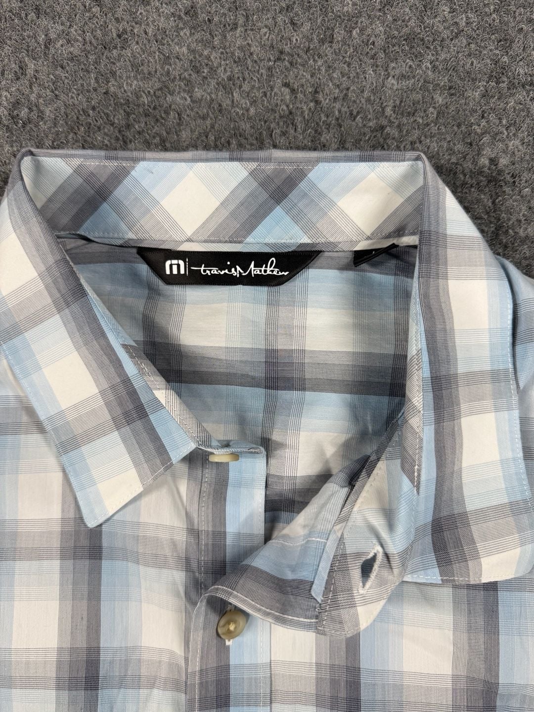 TravisMathew Blue Gray Plaid Short Sleeve Button Down Shirt Size L 7