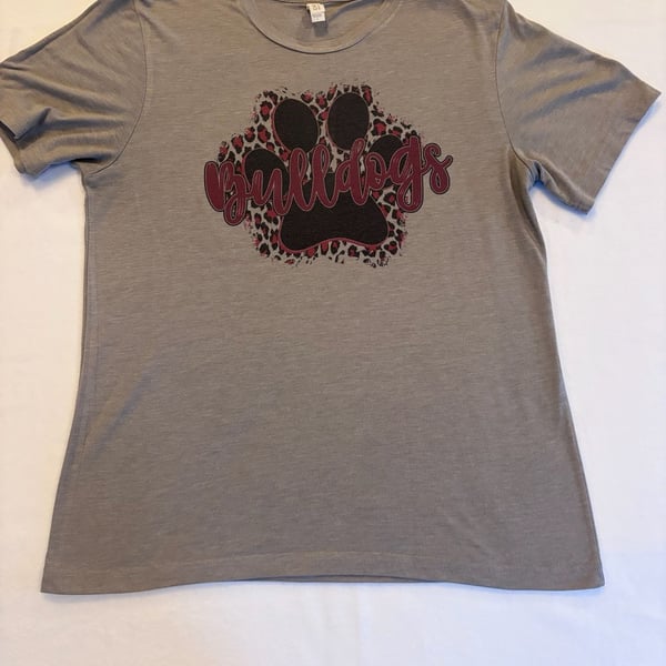 Bella+Canvas Bulldogs Paw Print Cheetah Leopard Graphic T-Shirt Gray Size L