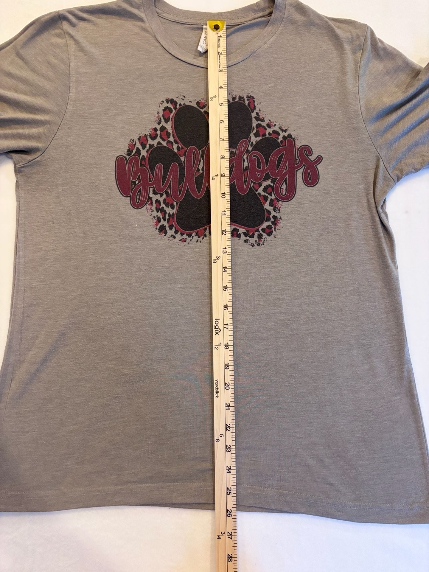 Bella+Canvas Bulldogs Paw Print Cheetah Leopard Graphic T-Shirt Gray Size L 5