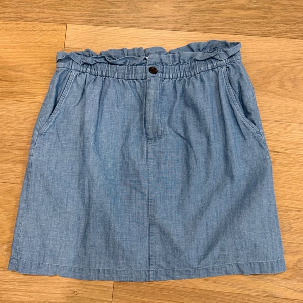 Gen Z Cottagecore Hipster J. Crew Blue Chambray Paperbag Waist Skirt 