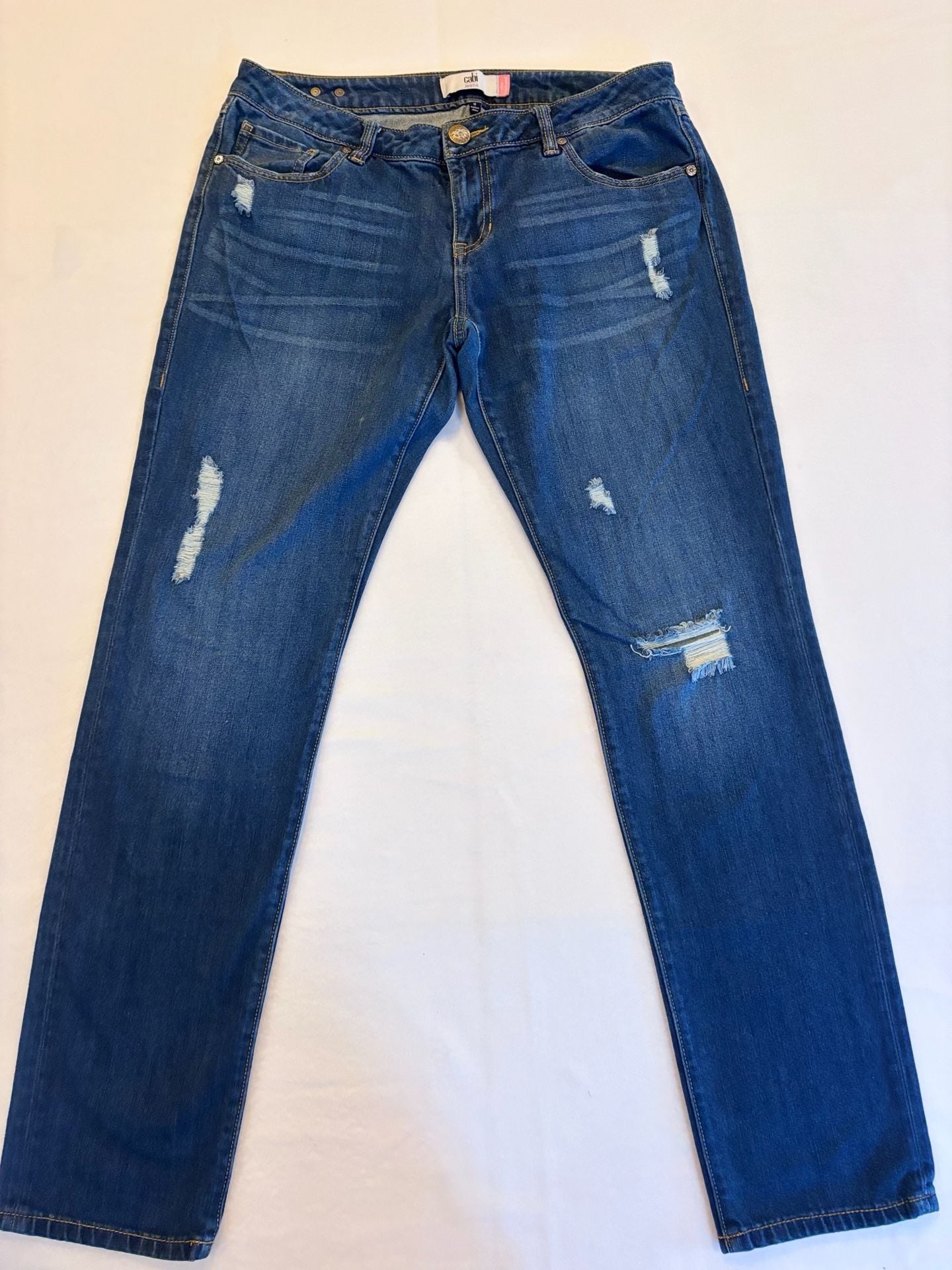 Cabi Jeans Style 3045 Slim Boyfriend Dark Wash Distressed Denim Size 8 2