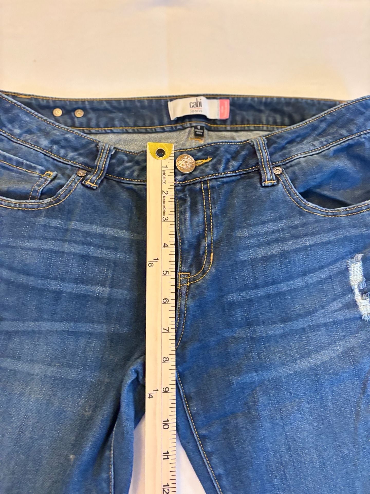 Cabi Jeans Style 3045 Slim Boyfriend Dark Wash Distressed Denim Size 8 4