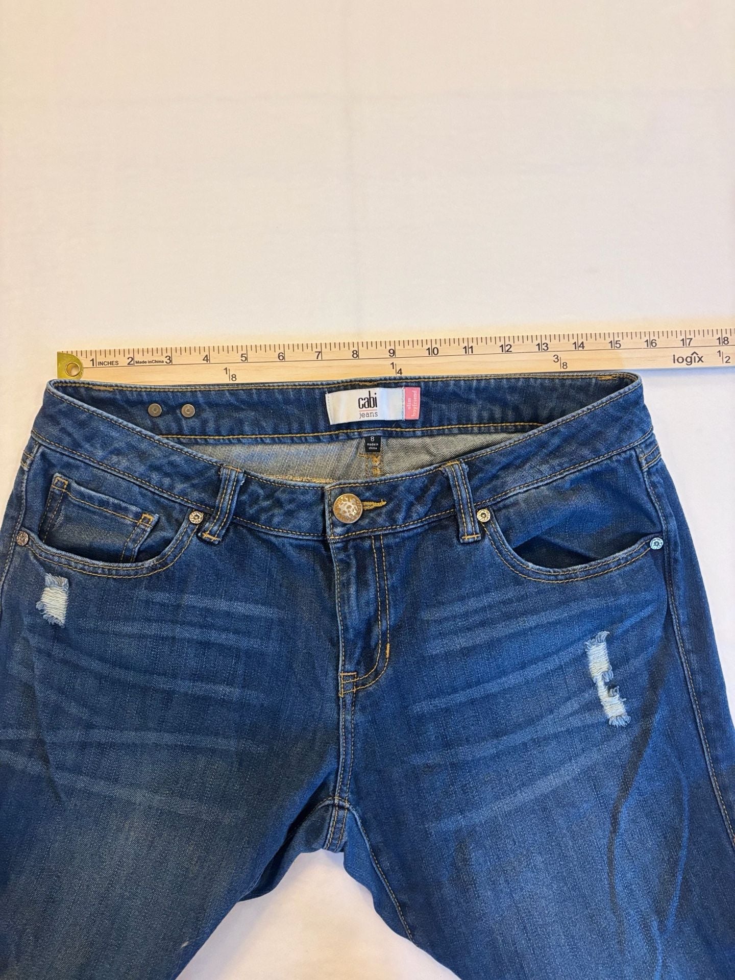 Cabi Jeans Style 3045 Slim Boyfriend Dark Wash Distressed Denim Size 8 5