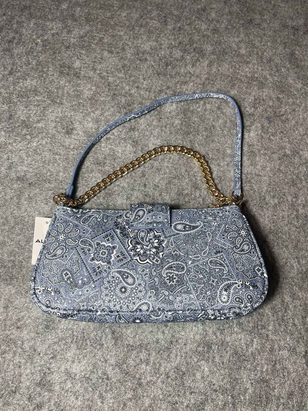 Aldo Blue Paisley Denim Shoulder Bag with Gold Chain Strap 2
