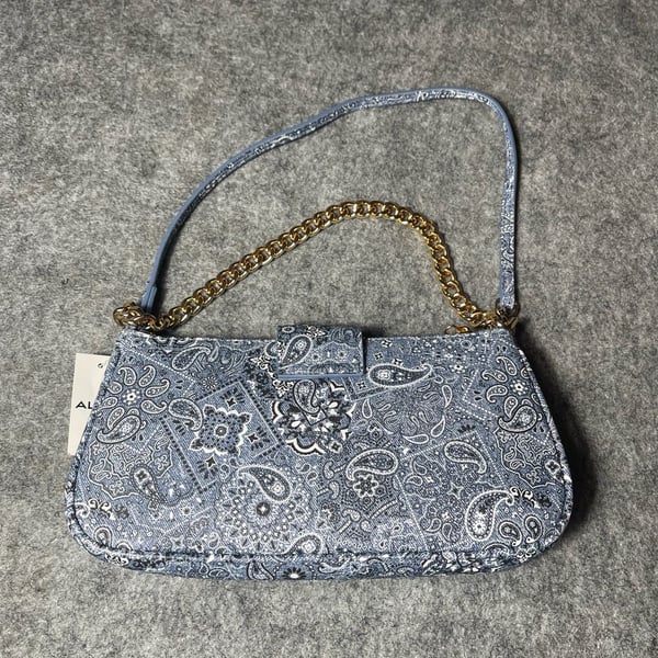Aldo Blue Paisley Denim Shoulder Bag with Gold Chain Strap