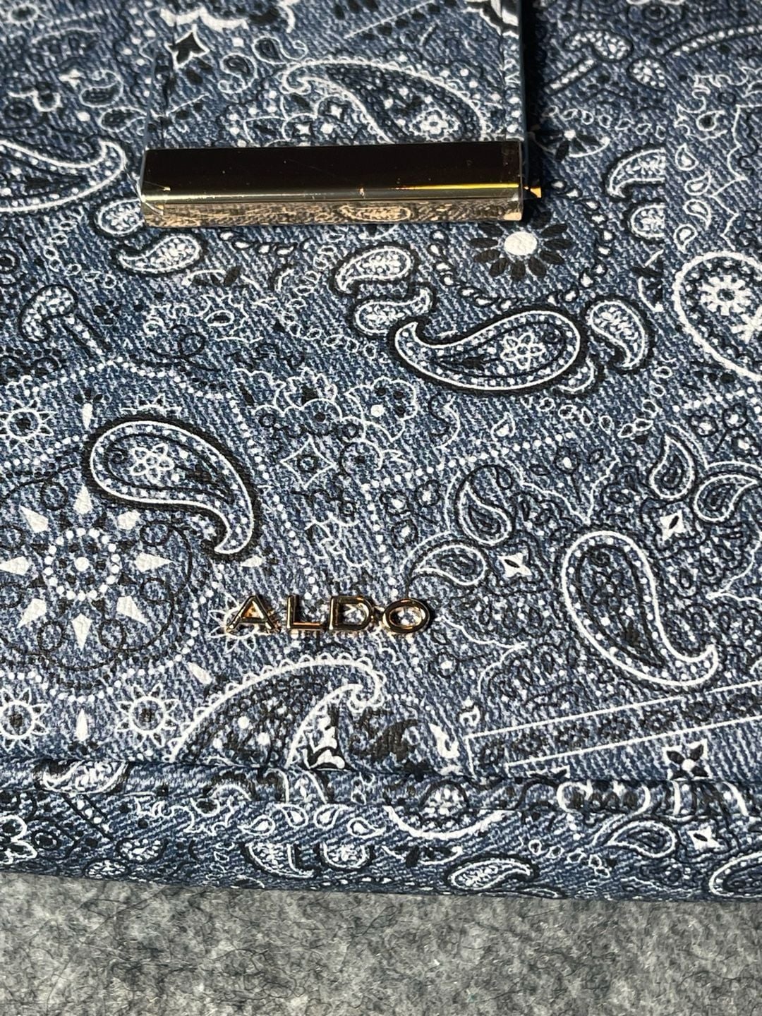 Aldo Blue Paisley Denim Shoulder Bag with Gold Chain Strap 4