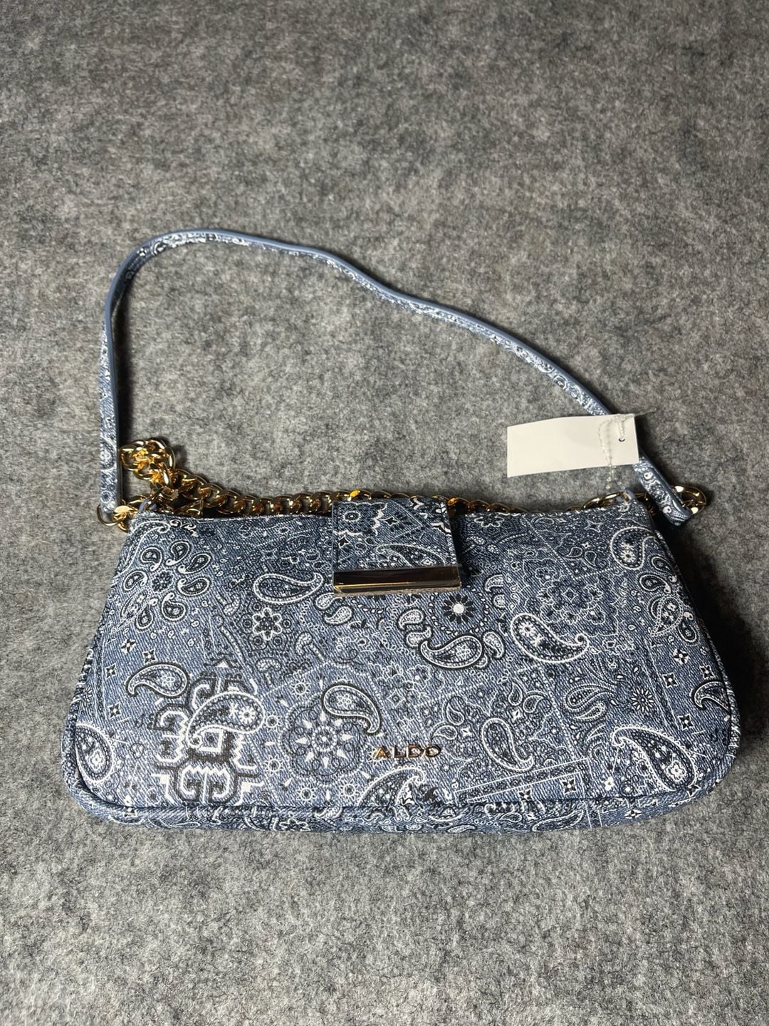 Aldo Blue Paisley Denim Shoulder Bag with Gold Chain Strap 8