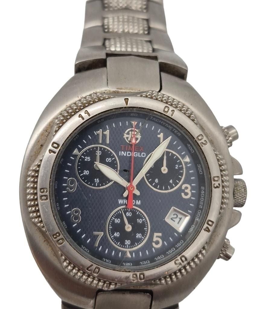 Vintage Timex Chronograph Gunmetal Tone Quartz Watch 2
