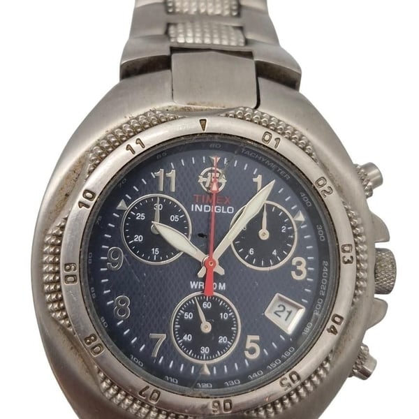 Vintage Timex Chronograph Gunmetal Tone Quartz Watch 