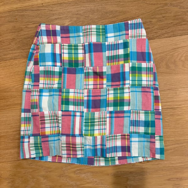 Blokette Preppy Mom Core Talbots Patchwork Madras Plaid Cotton Mini Skirt 