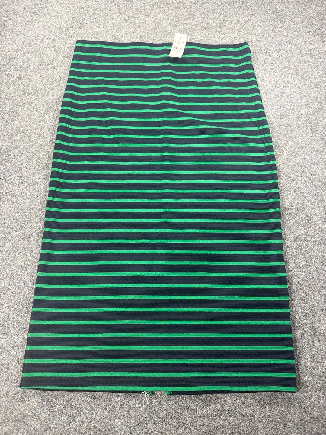 LOFT Green And Navy Striped Ribbed Pencil Skirt Size L New with Tags 2