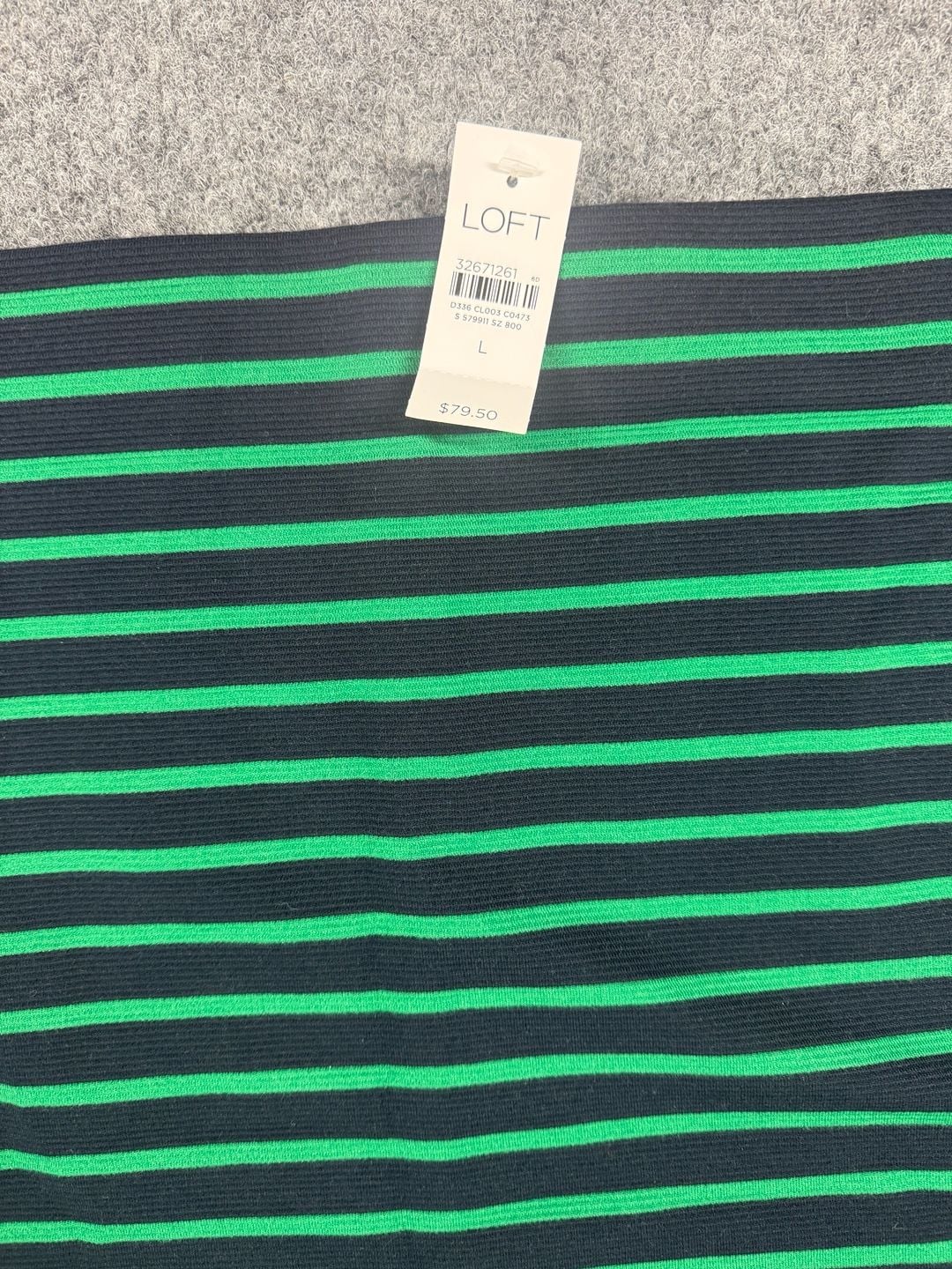 LOFT Green And Navy Striped Ribbed Pencil Skirt Size L New with Tags 3
