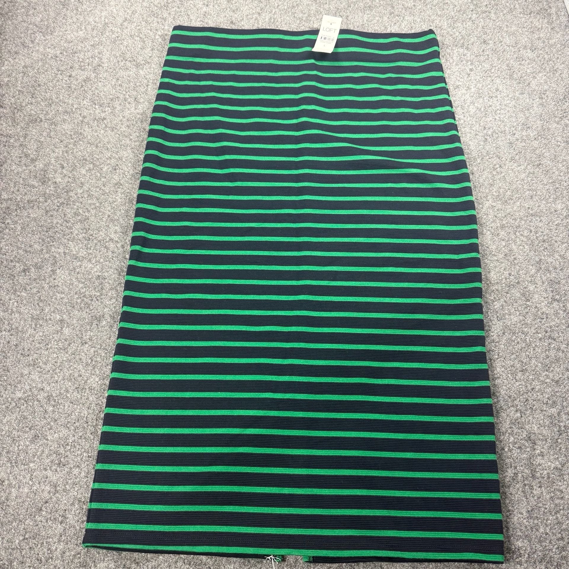 LOFT Green And Navy Striped Ribbed Pencil Skirt Size L New with Tags 4