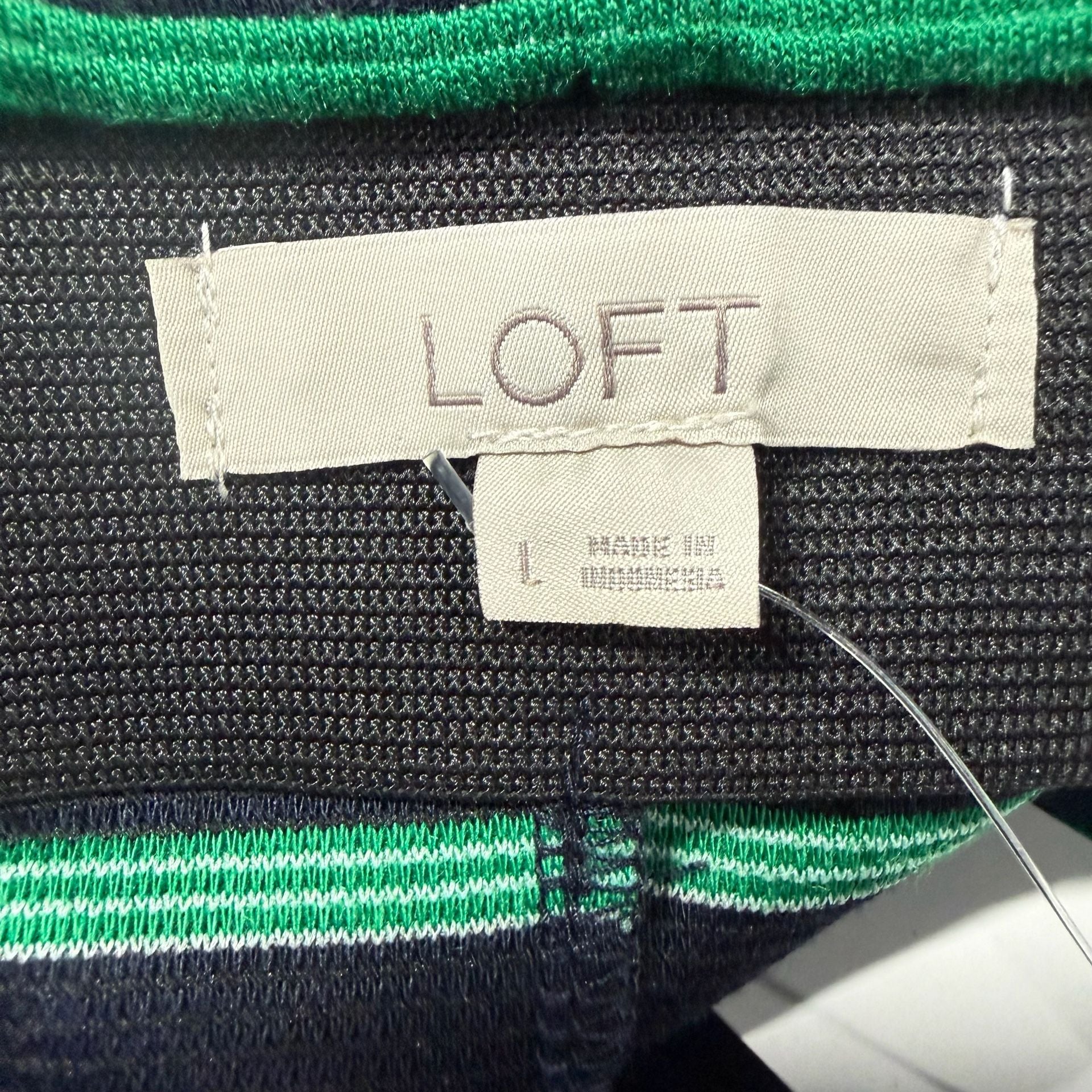 LOFT Green And Navy Striped Ribbed Pencil Skirt Size L New with Tags 10